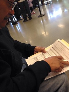 Filling out documents at the DMV